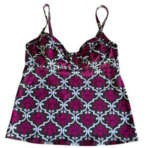 Lands End Floral Deco Tankini Top 10 Azalea Pink White Swirl Print Removable Cup